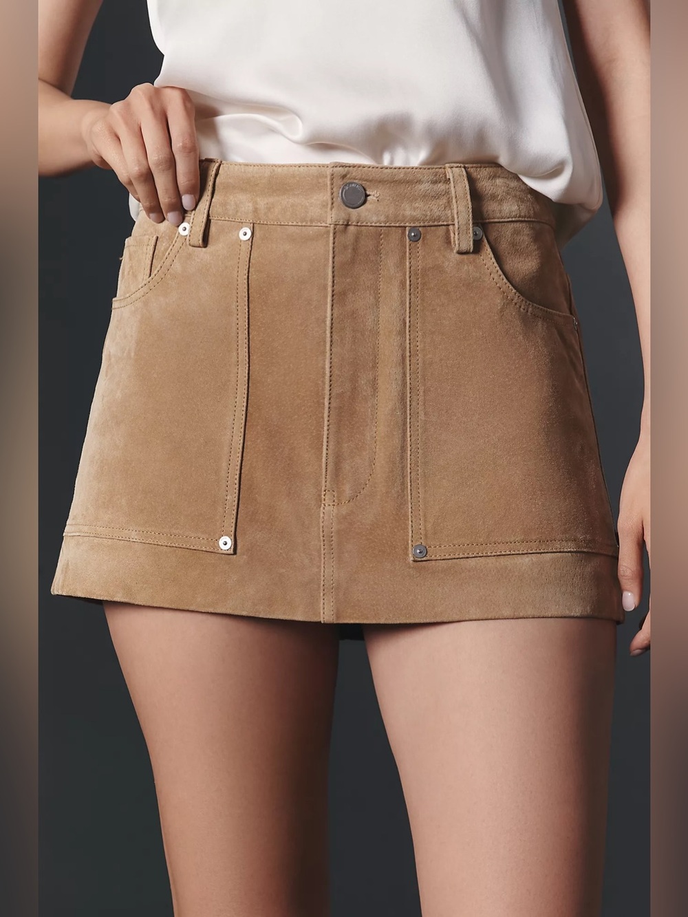 BLANKNYC Suede Carpenter Mini Skirt in Tan, Size 30 (US 10)